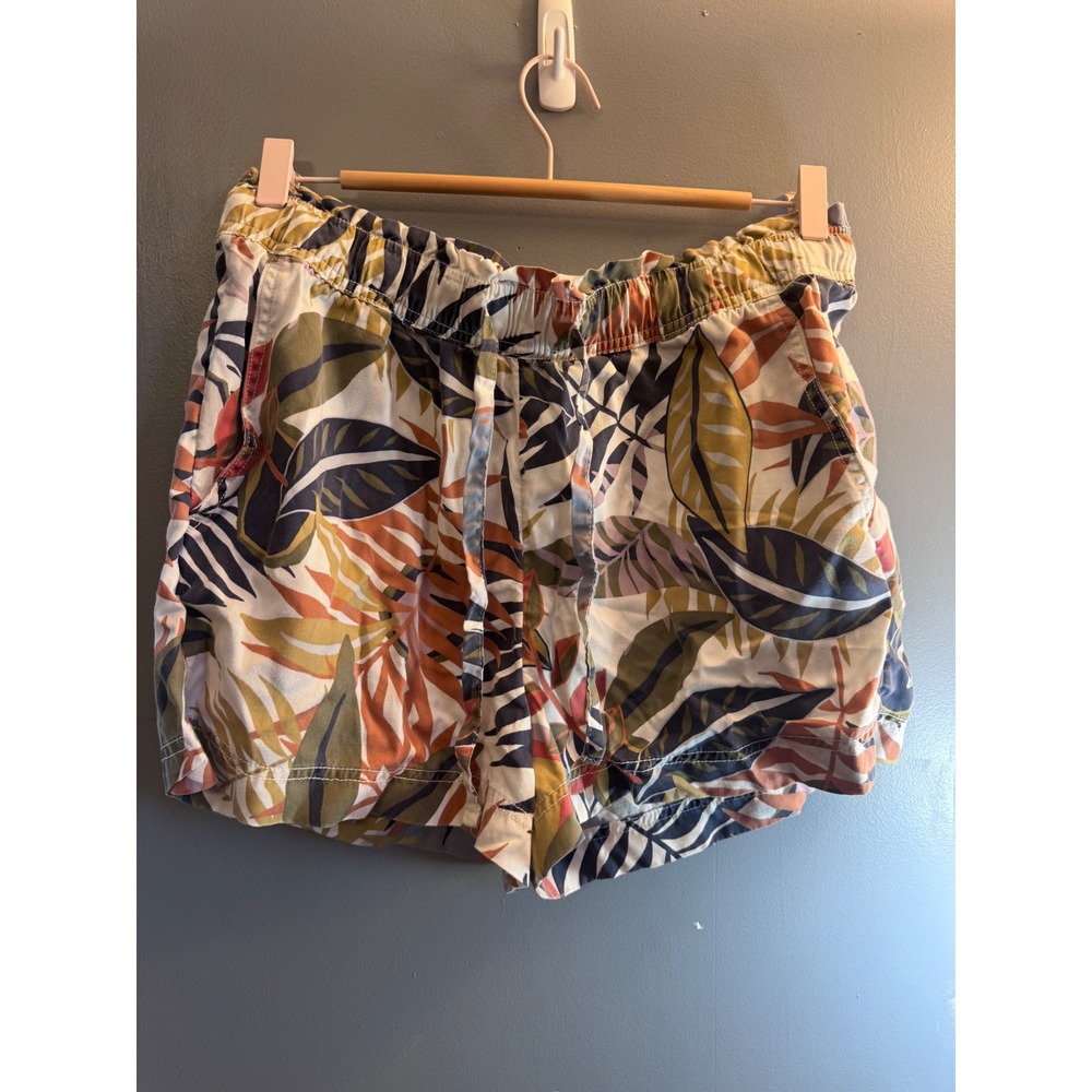 C&C California Womens Tropical Leaf Print Lyocell Paperbag Shorts Large